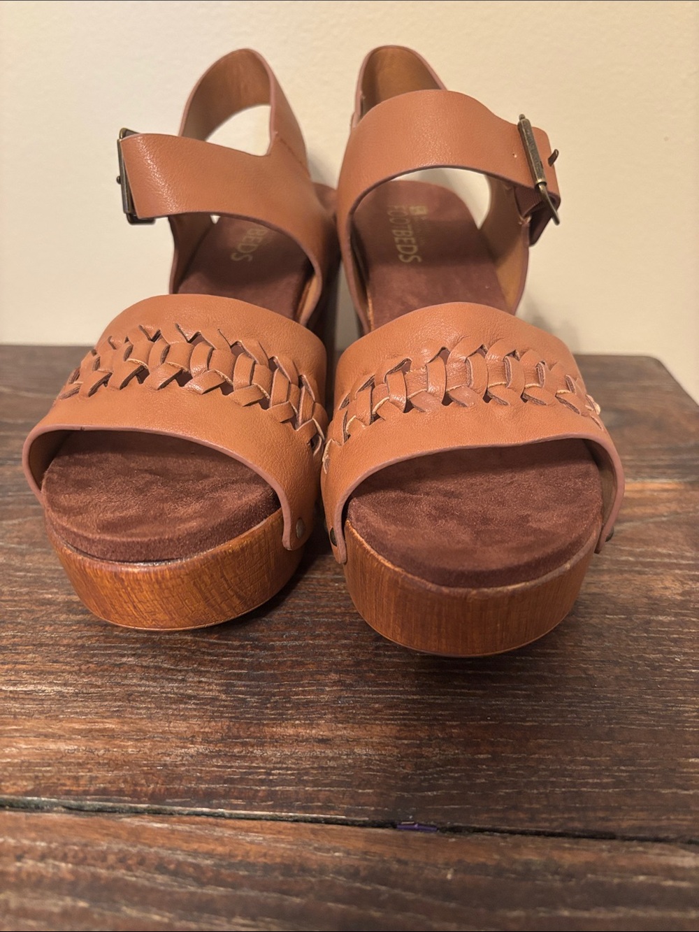 White Mountain Brown Leather Platform Sandals with Buckle - Picture 6 of 6